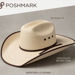 ATWOOD 5X Hereford Palm Leaf Cowboy Hat Low Crown Chocolate Bound Edge Western